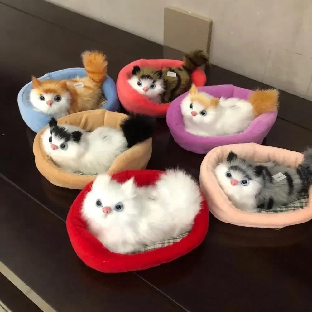 Stuffed Toys Lovely Simulation Animal Doll Plush Sleeping Cats Toy With Sound Kids Toy Decoration Birthday Gift For Children