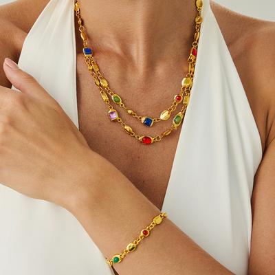 Light Luxury Colored Acrylic Diamond Necklace Women, Fashionable Imitation Turquoise Metal Collarbone Chain Necklace