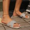 Hausschuhe Damen Strass Flache Sandalen Oberbekleidung EIN Wort Quadratischer Kopf Sandale Hausschuhe