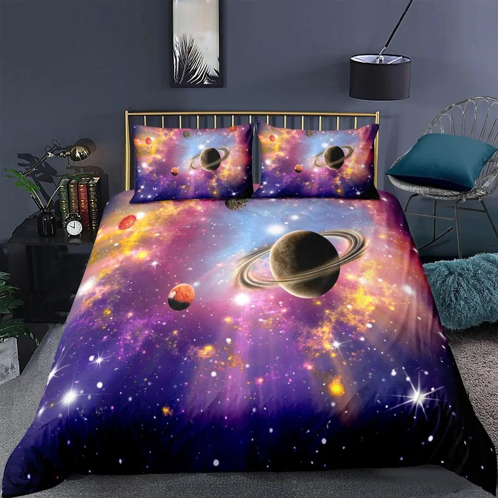 3D Print Starry Sky Galaxy Outer Space Bedding Set Single Twin Double Queen King Cal King Size Bed Linen Set