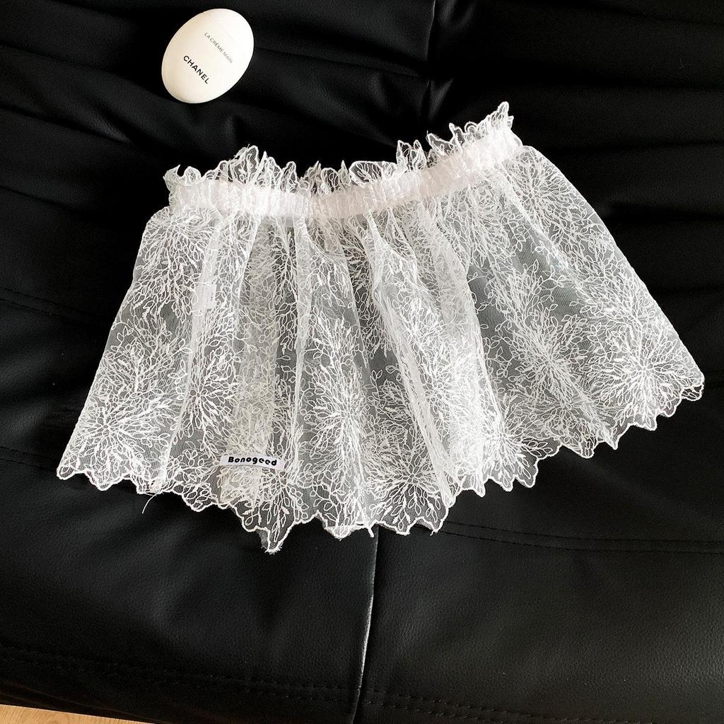 Korean Mesh Polka Dot Lace Butt Curtain: Chic Layering Waist Accessory for Girls with Pants & Skirts.