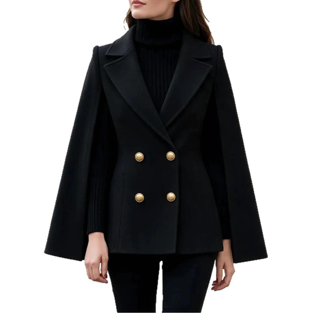 Women's Double Breasted Cape Vest Notched Lapel Sleeveless Waistcoat Solid Color Elegant Outerwear