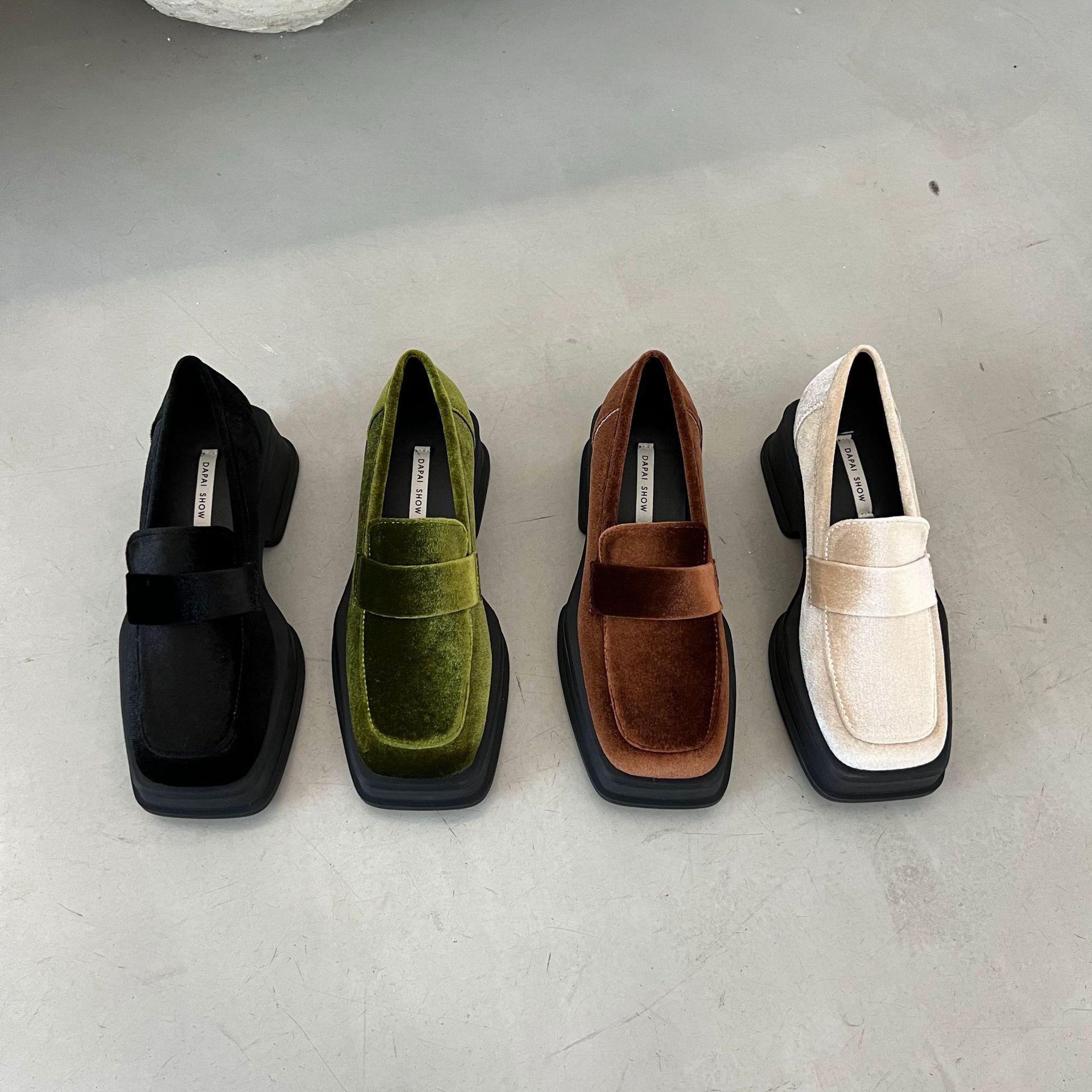 

Dapaishow Осень 2022 Золотой бархат Массивный каблук Ретро лоферы для женщин 36 абрикосовый