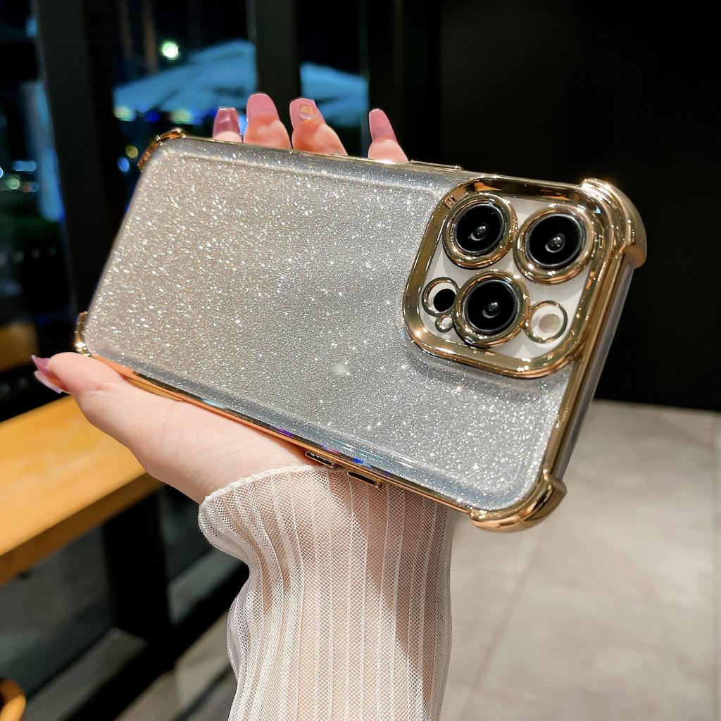 Funda para iPhone 16 Pro Max con Esquinas Reforzadas Anti-caídas Galvanizado Adecuada para Brillo Degradado Apple 14/13 Funda Protectora