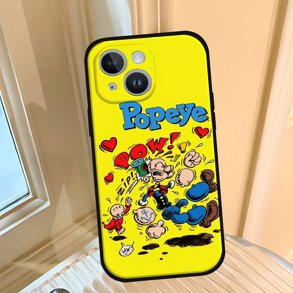 Cartoon P-popeyes-Sailors Phone Case For IPhone 1716 15 14 13 Pro Max 11 12 Mini X Xs XR Black Silicone Cover