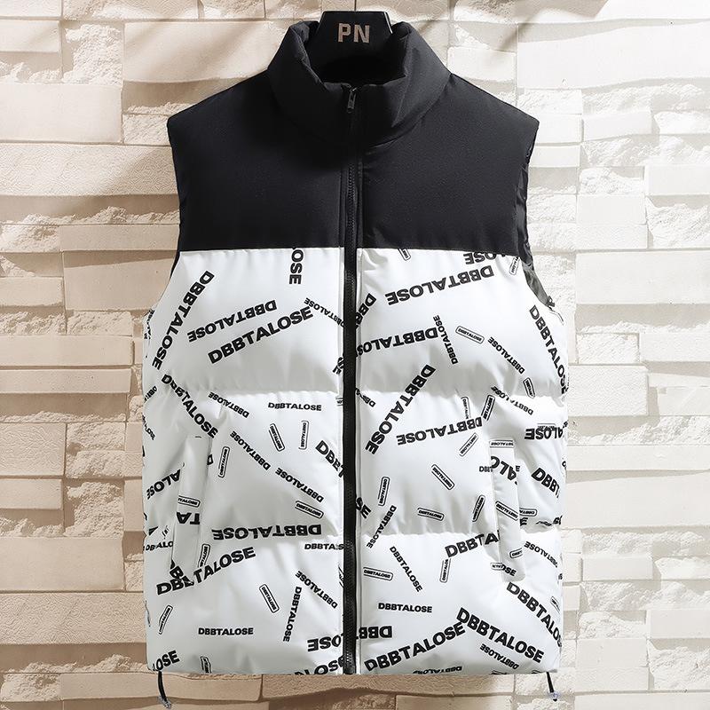 Men's Handsome Vest Stand-up Collar Autumn and Winter Thermal Vest Letter Trend Loose Large Size Vest Jacket