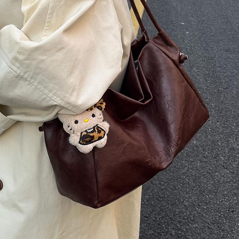 Retro Soft Leather Large-capacity Tote Bag, Fashionable and Simple, Casual Commuting Single-shoulder Bag, Underarm Bag