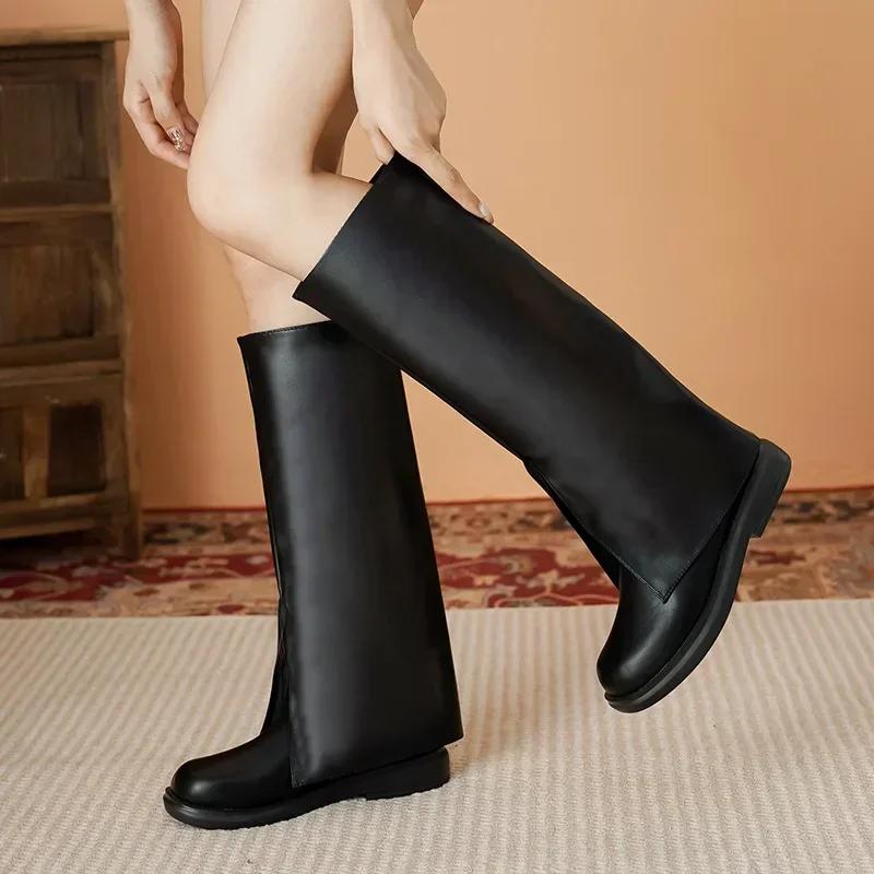 Fashion 2024 Fashion Brand Cool Knee High Great Quality Comfy Walking Vintage Black Slip on Women's Shoes Cover Trouser Boots for Women