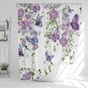 Watercolor Purple Butterfly Floral Shower Curtain 180Cm*180Cm With Hooks, Waterproof Shower Curtain, Bath Curtains For Bathroom