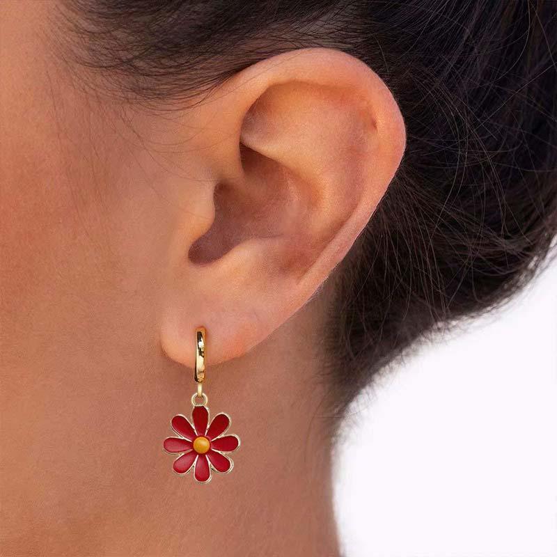 Delicate Gold Color Daisy Flower Hoop Earrings For Women Trendy Korean Sweet Sunflower Circle Earring Girl Wedding Party Jewelry