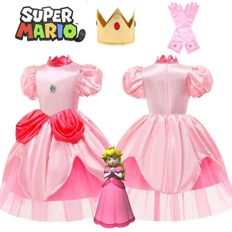 Rozkošný kostým šatů princezny Peach pro děti Ideální na Halloween a hraní rolí