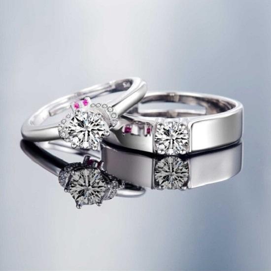 Fashionable Geometric Design Adjustable Couple Rings With Platinum Finish