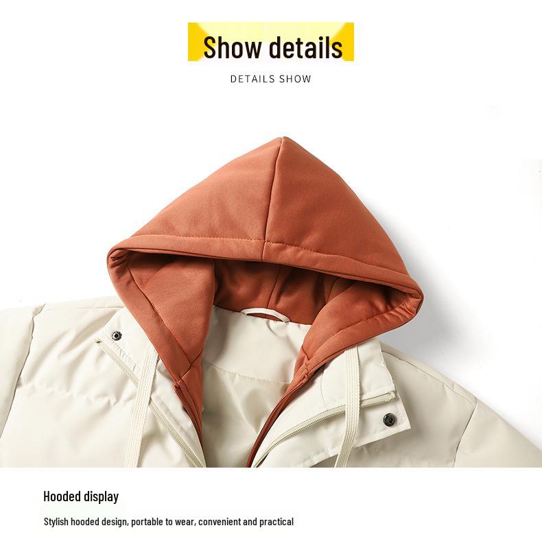 Men's Trendy Winter Cotton Jacket: Loose Fit, Hooded, Fake Two-Piece Design, Thickened for Warmth