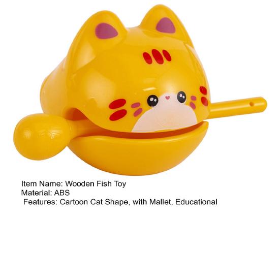 Cartoon Cat Wooden Fish Toy with Mallet Stress Relief Meditation Temple Block Calming Zen Drum Percussion Instrument Toy Birthday Gift