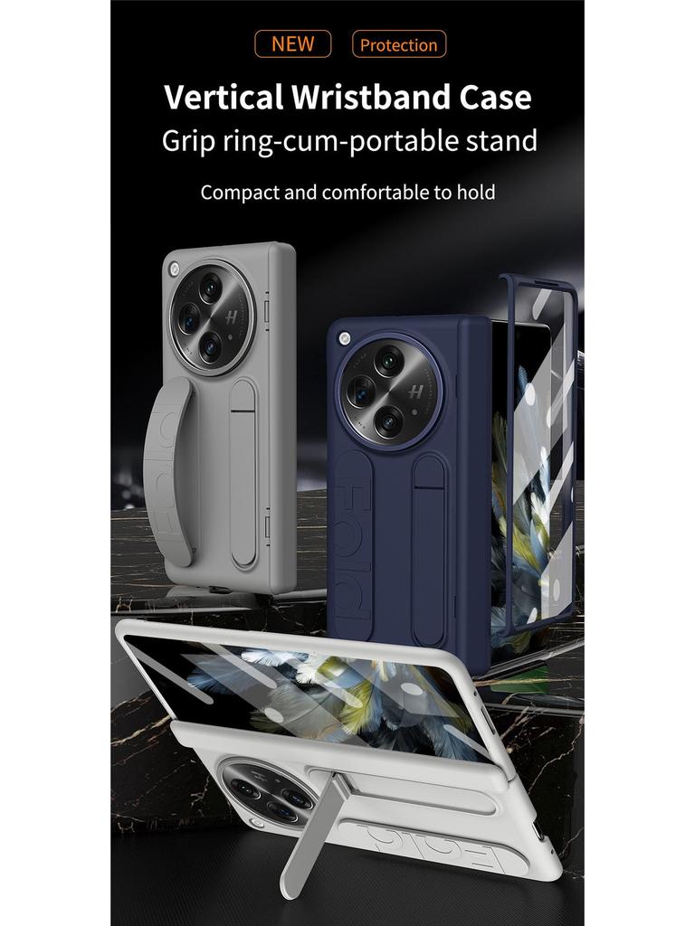 OnePlus Open Case: Full-Coverage Drop-Proof Design with Wrist Strap & Vertical Stand
