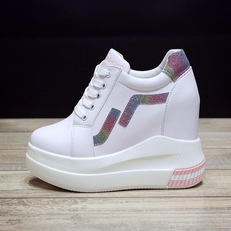 Fashion Women's Platform Sneakers 11CM Autumn Hidden Heel Casual White Sneakers For Woman Chunky Shoes High Heels Female Sneaker Shoes