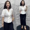 Simple Irregular Oblique-breasted V-neck Shirt for Women Summer New Chic Ins Top