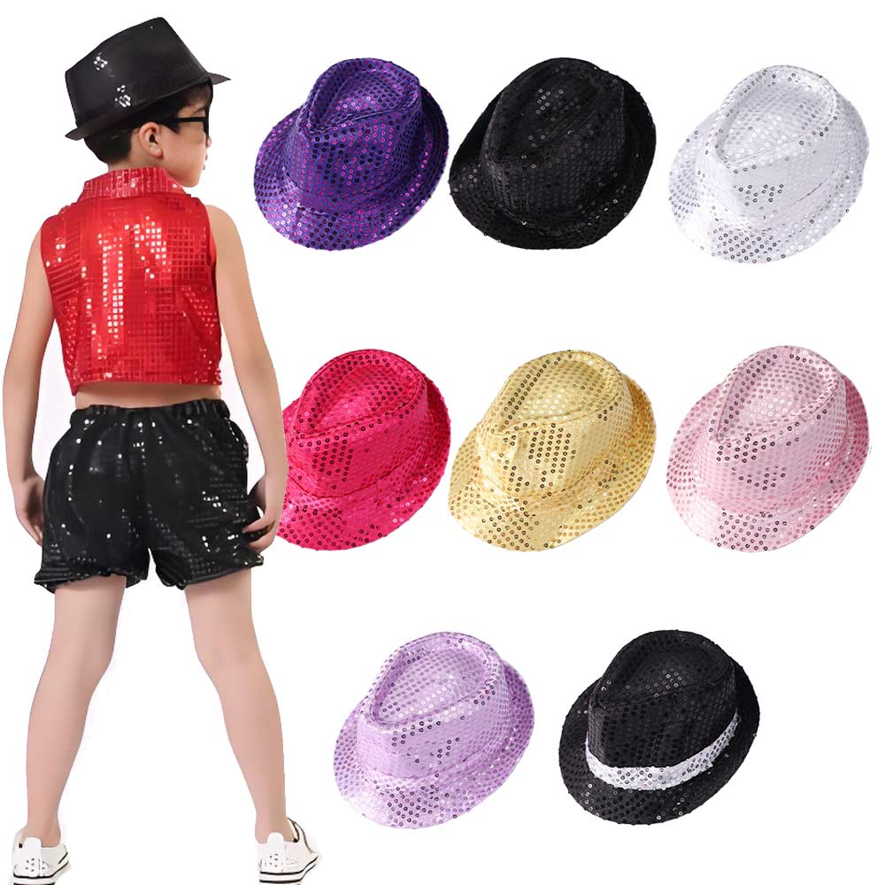 Street Dance Pailletten Pailletten Fedora Hut Brillante Perlenstickerei Tanz Jazzmütze 58cm/54cm Aufführung Glitzer Jazzhut Bühnenshow