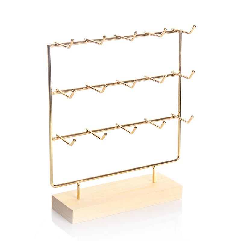 Solid Wood & Wrought Iron Earring Stand with Hooks - Jewelry Display & Storage Rack with Cardboard Packaging