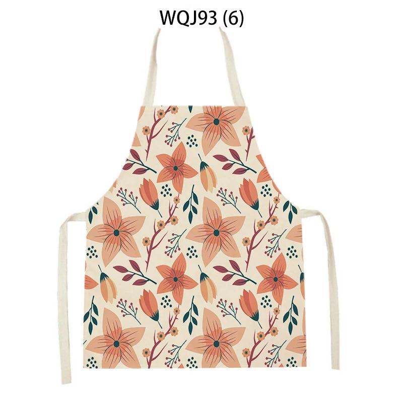 Women Men Plant Flower Leaves Pattern Cleaning Kitchen Aprons Home Cooking Baking Accessories Linen Waist Bibs Home Decor