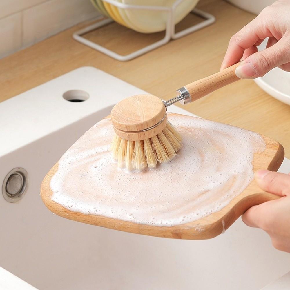 Wooden Handle Kitchen Cleaning Brush Solid Wood Frying Pan Brush Dish Pot Brush  Dishwashing