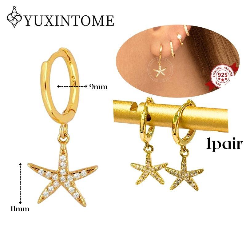YUXINTOME 925 Silver Ear Needle Zircon Hoop gold Earrings For Women Square Plate Pendant Cutout Heart Earrings Fashion Jewelry