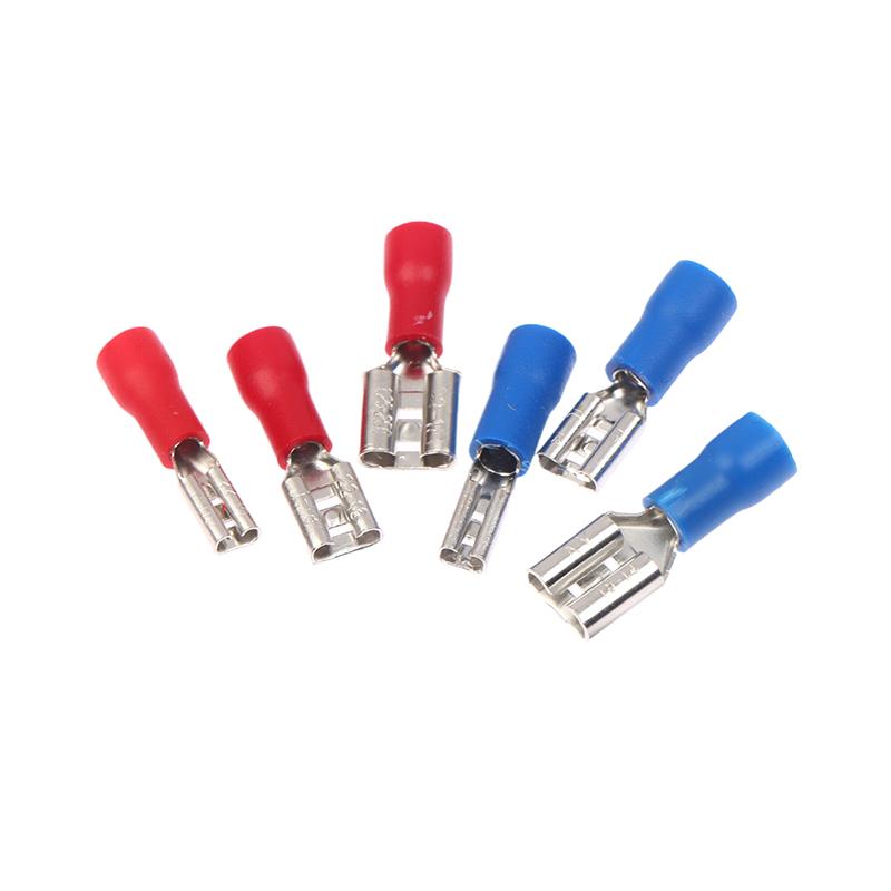 100 Peças Conector de Fio de Terminal de Pá Isolado Macho Fêmea Terminais de Conexão Elétrica por Crimpage Plugue de Cabo de Fiação Vermelho Azul Amarelo