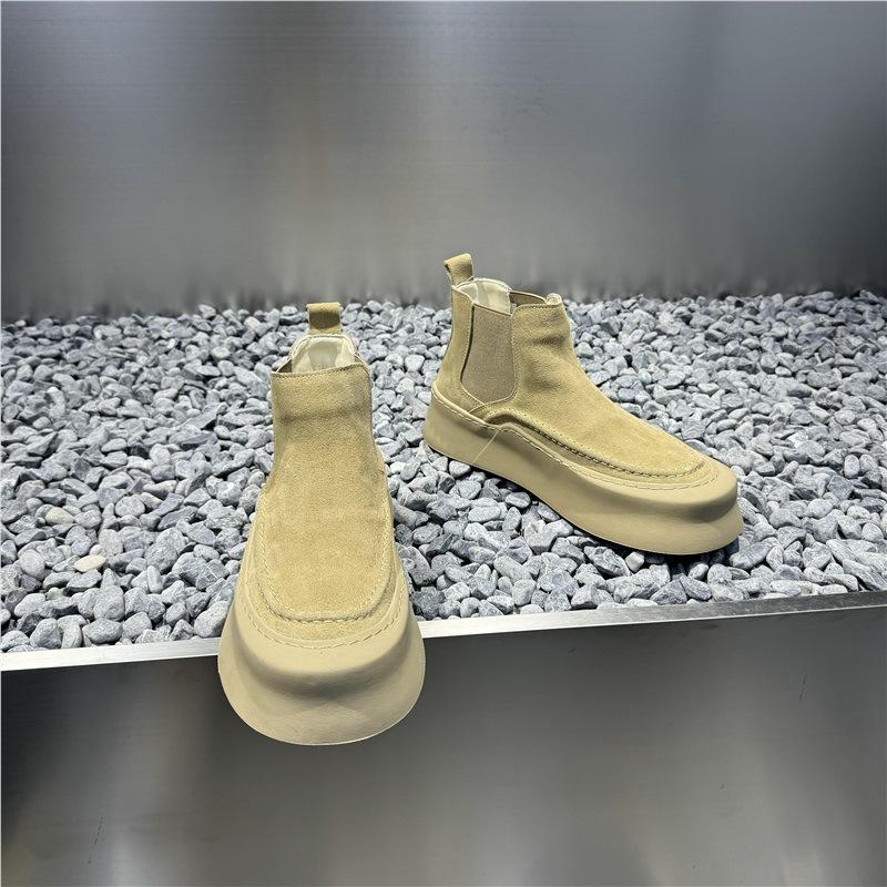 Soft-soled Lazy Shoes Leather Breathable Short Boots Retro High-top Casual Board Shoes Jw