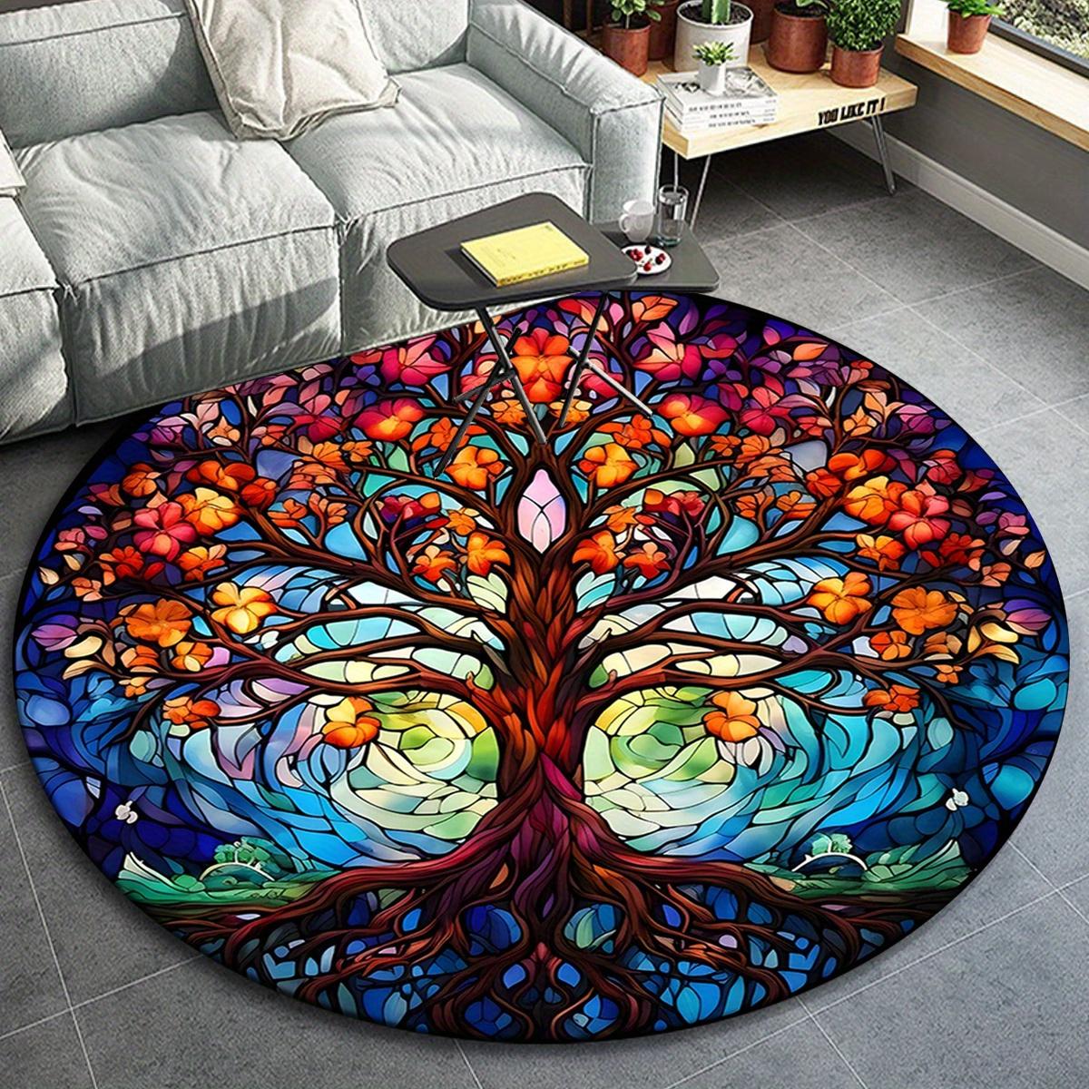 

1pc Color Natural Life Tree Pattern Pattern Round Floor Mat, Non-slip for Living Room Bedroom Chair Carpets Home Decor Gifts, Home Decor Roo 80cm by 80cm