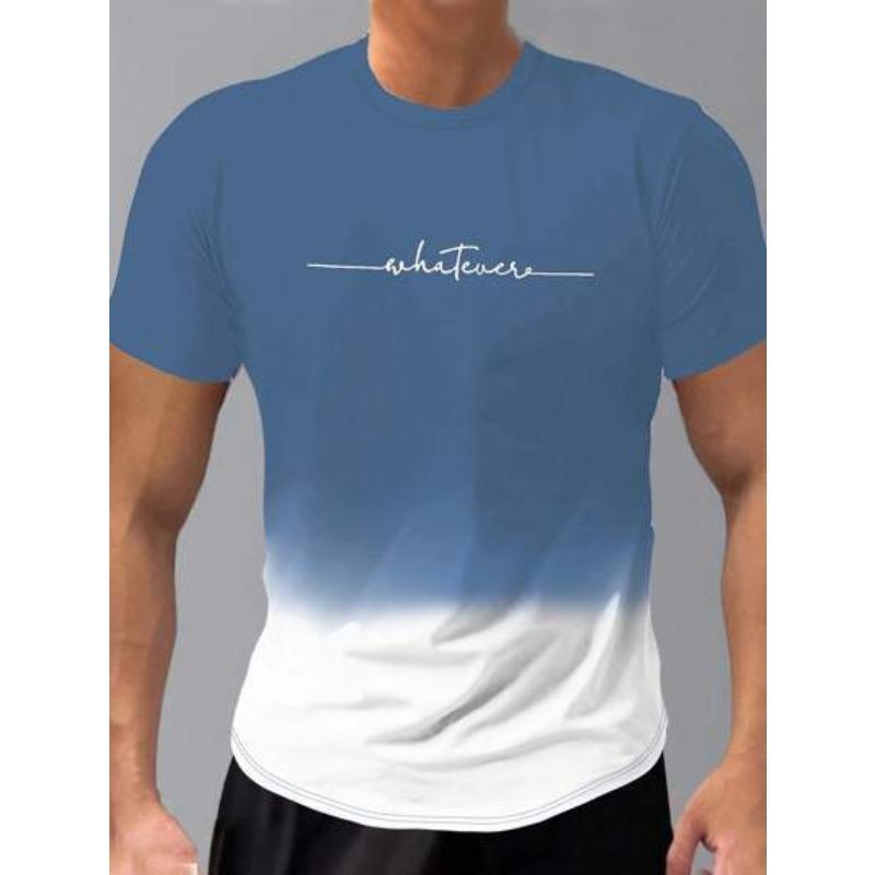 Summer Round Neck 3D Gradient Letters Print Top Fashionable Casual Short Sleeved Men's T-shirts