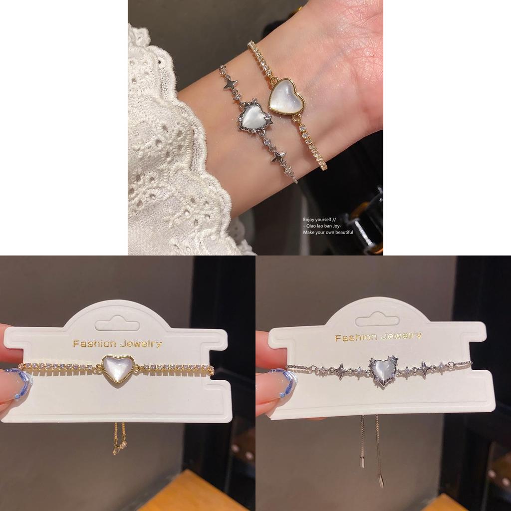 Modisches Herzförmiges Cz Stern Liebe Katzenauge Armband Mit Mikroeingefasstem Kupfer Für Damen Freizeitkleidung