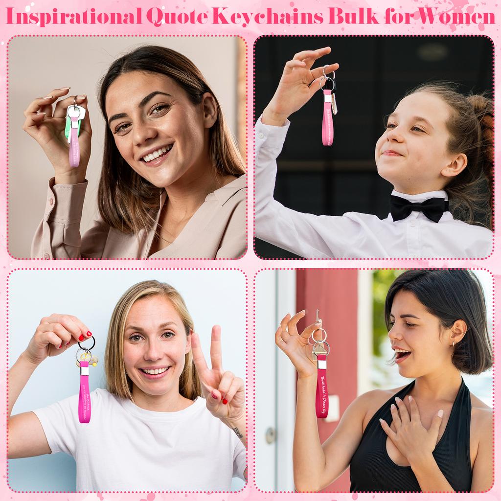 30 Pcs Employee Appreciation Gifts Bulk Inspirational Keychains Gift For Women Motivational Quote Key Chains Silicone Rings Than