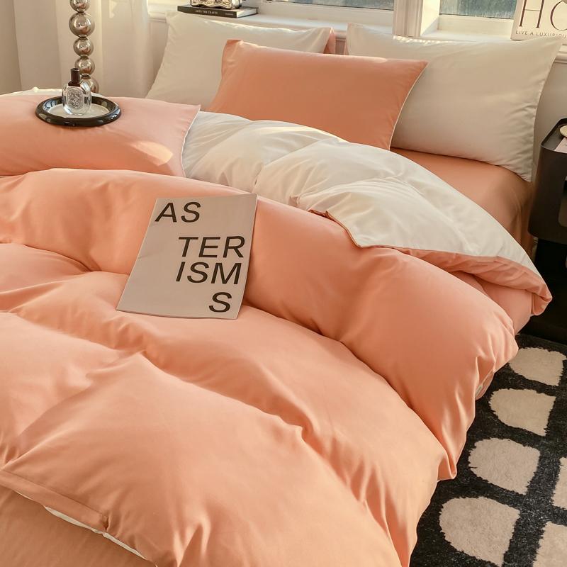 Solid Color Duvet Cover Set Washed Cotton Nordic Comforter Cover Pillowcase Single Double Queen King Size Bedding Set (No Sheet)
