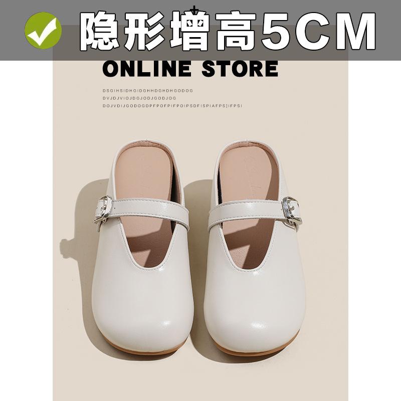 

Весна и лето корейские туфли на плоской подошве с круглой пряжкой однотонные женские с внутренней высотой 5 см, полуподносные женские туфли для улицы, модная обувь 39 розовый