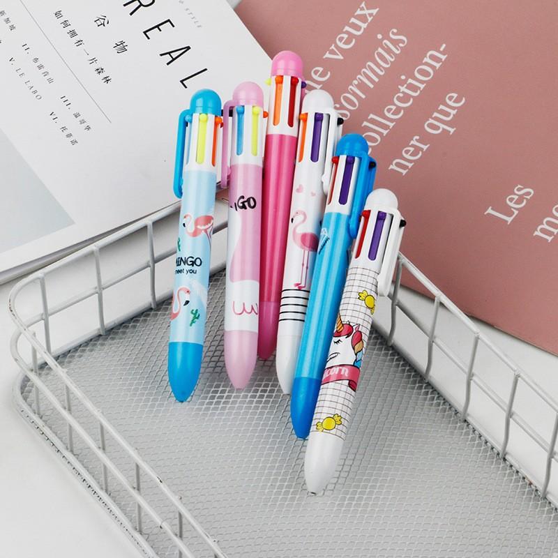 6Pcs Cute School Supplies 6 Color Unicorn Pens Multicolor Ballpoint Pen Multifunction Office Creative Ball Pen