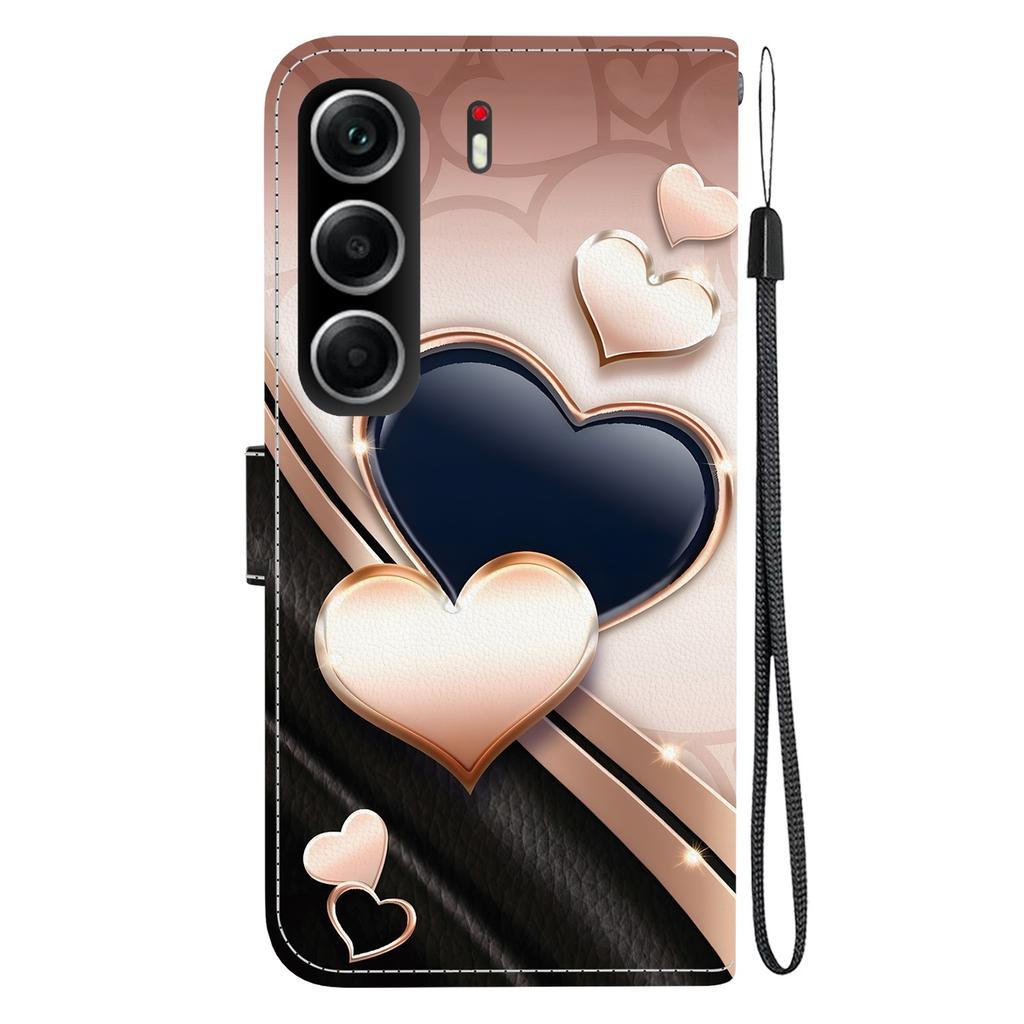 Handgefertigte PU-Leder-Klapphülle für Tecno Camon 40, rutschfeste, stoßfeste Hülle mit Handschlaufe und Herz-/Rosen-/Katzen-Designs