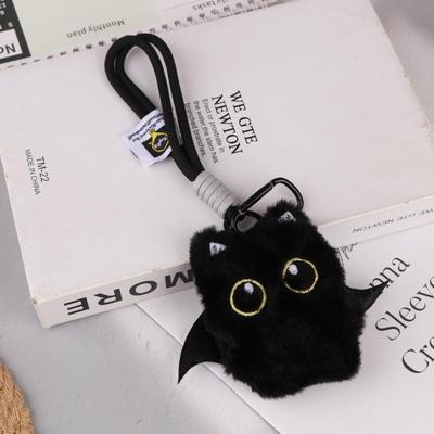 1 Adet 10Cm Hayalet Kanatları Küçük Siyah Kedi Peluş Oyuncak Bebek Kolye Ins Büyük Gözler Punk Çanta Dekorasyonu Erkek Kız Doğum Günü Hediyeleri İçin