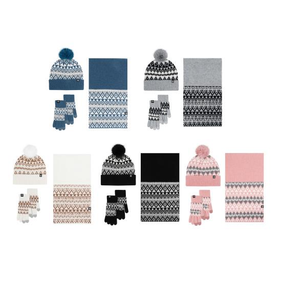 Women Winter Hat Scarf Gloves Set Pom Pom Warm Hat Long Knit Scarf Touchscreen Gloves Set Thick Warm 3 in 1 Set