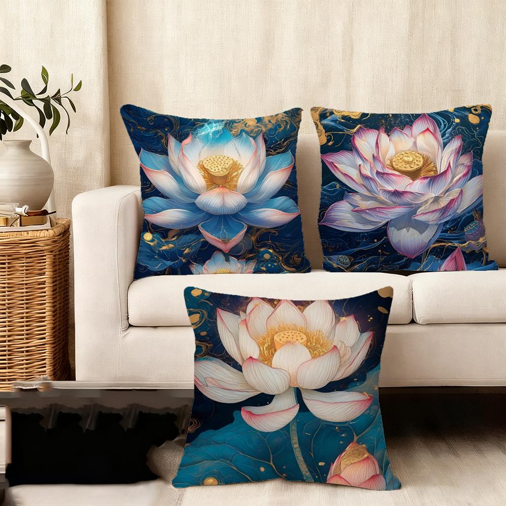 Lotus Flower Cushion Cover Anti-dustmite Pillowcase Invisible Zipper Silky Short Plush Sofa Cushion Cover