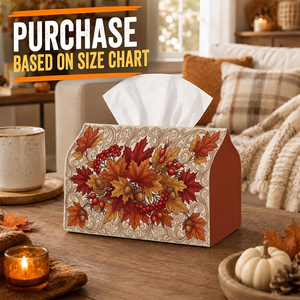 1pc Vintage Botanical Autumn Tissue Box - Oak Leaf Acorn Napkin Storage Box, Suitable for Rolls/facial Tissues/single Sheets, Multi-functional Storage