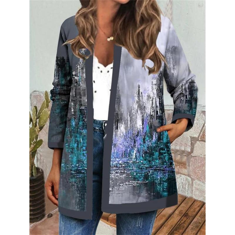 Women S Vintage Ethnic Print Plus Size Open Front Jacket