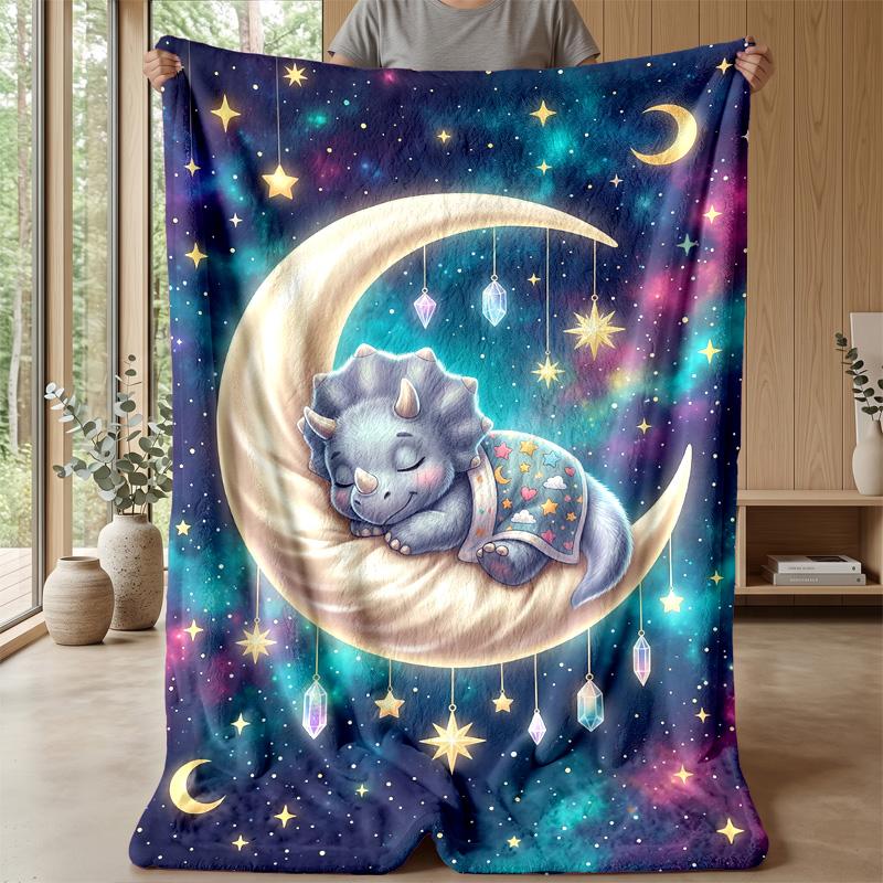 Dinosaur Dreams Crescent Moon blanket Personalized Name Flannel Blanket Soft Cozy Plush Throw for Sofa Bed Lightweight Home Decor