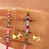 Double Layer Heart Beaded Bracelet Feature Initial Charm Letter Fashion Copper Jewelry Gift For Teen Girls Women