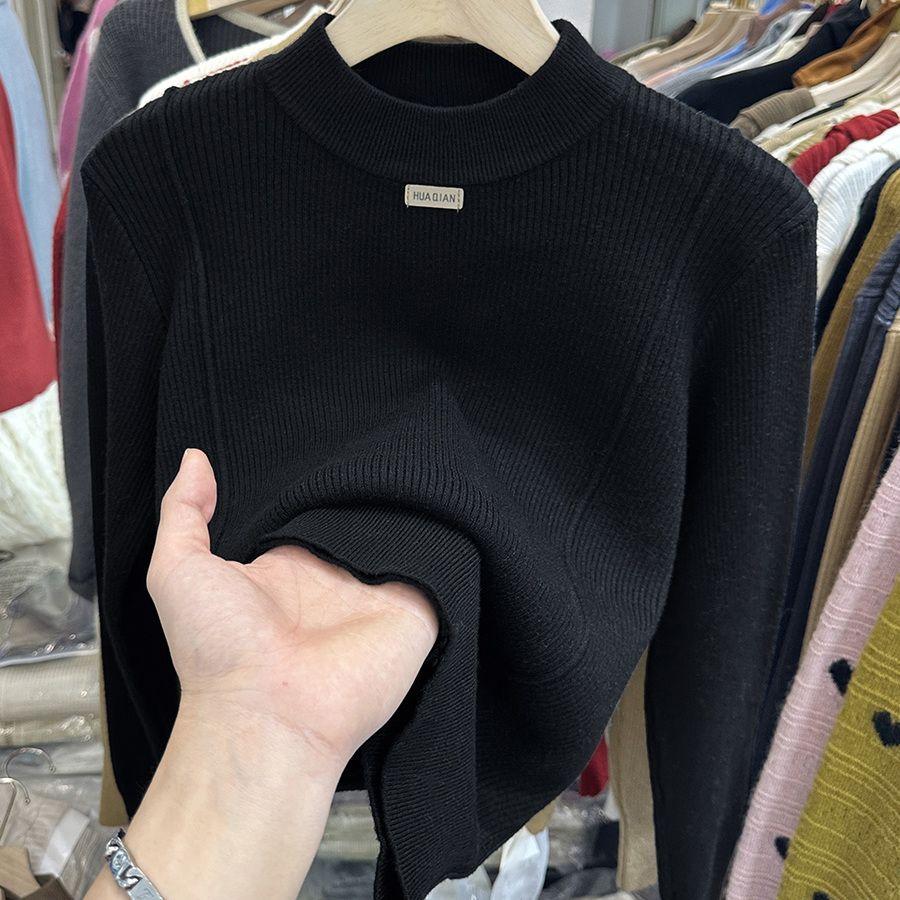 Versatile Women's Sweater Autumn and Winter Half-high Collar Knitted Top Large Size Base Shirt Trendy