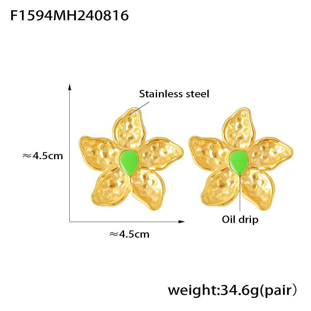 18K Gold-Plated Retro Flower Earrings: European  American Style, Exaggerated Stainless Steel Design for Women