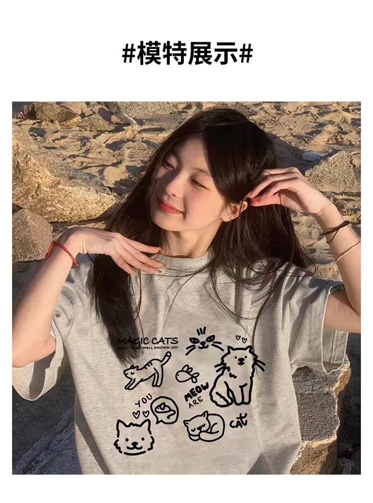 Summer Lazy Cartoon Printed Loose T-shirt for Women