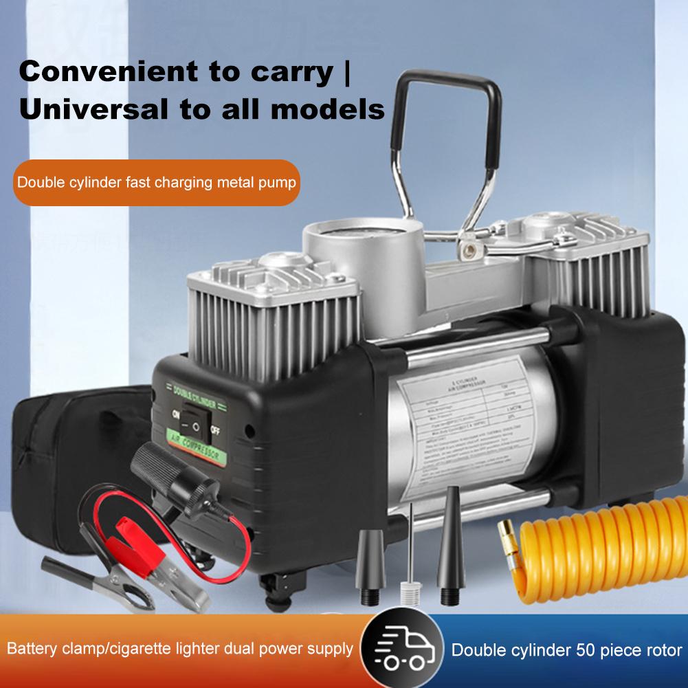 12V 150PSI Robuster Deluxe Tragbarer Metall-Luftkompressor Auto-Aufblasbare Pumpe mit Manometer Doppelzylinder Mini-Kompressor