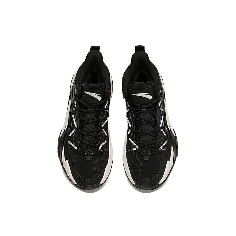 New Anta Basketball Collection Wear Resistant Slip Resistant Mid Top Basketball Shoes Men's Black White 112141623-2