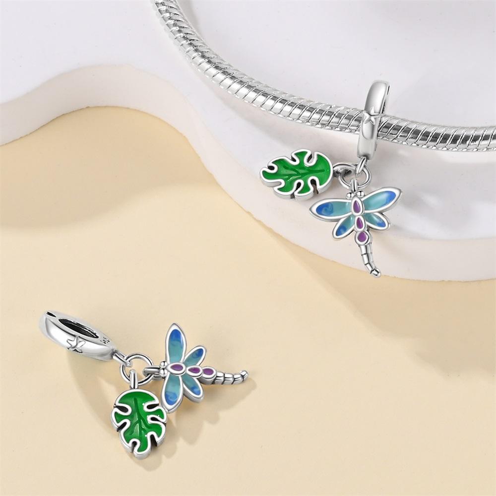 Original Copper Charms Luxury Blue Dragonfly Green Leaf Pendant Beads Fit Bracelet Diy Women Making Delicate Gift