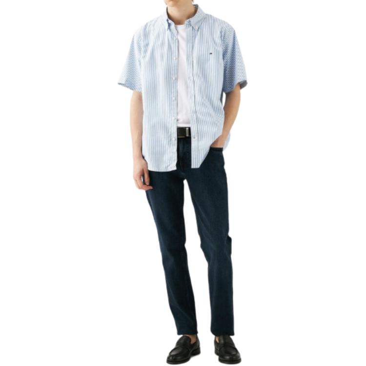 Tommy Hilfiger Univerzální proužkovaná košile s krátkým rukávem Pánské košile Modrá MW39191-0A5